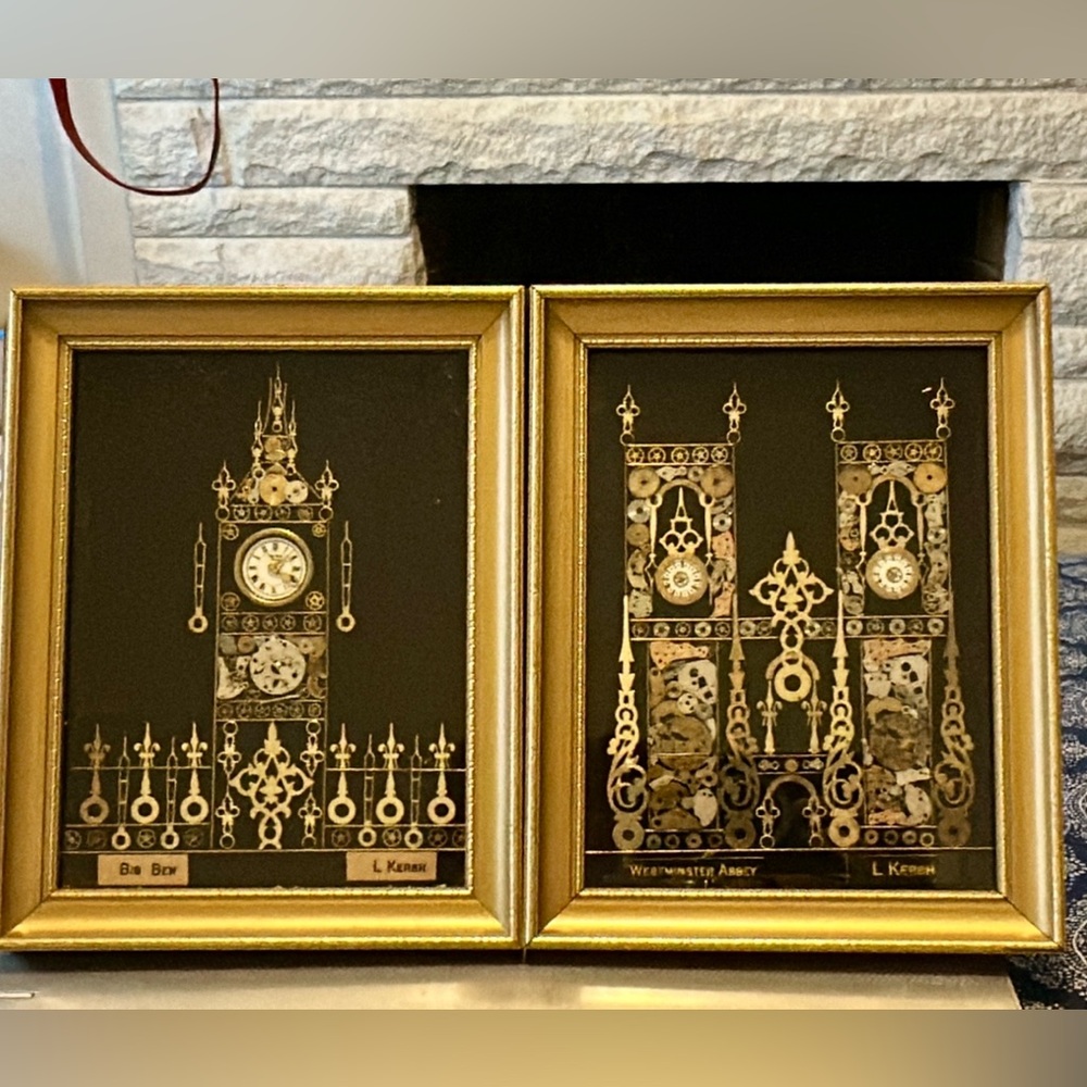 Big Ben & Westminster Abbey SET 70s Horological Collage Art L Kersh Of London